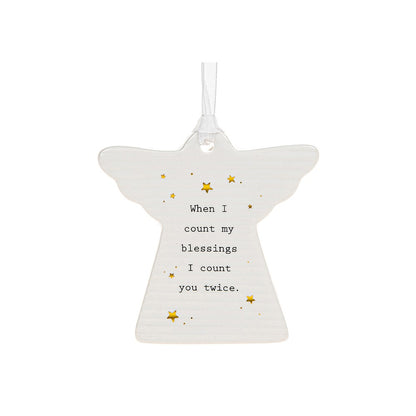 Thoughtful Words I Count My Blessings Twice Ceramic Angel Shaped Plaque