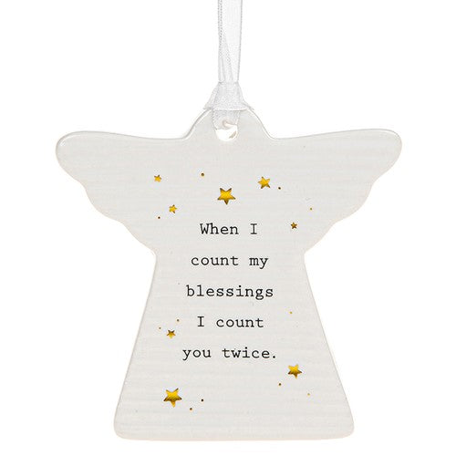 Thoughtful Words I Count My Blessings Twice Ceramic Angel Shaped Plaque