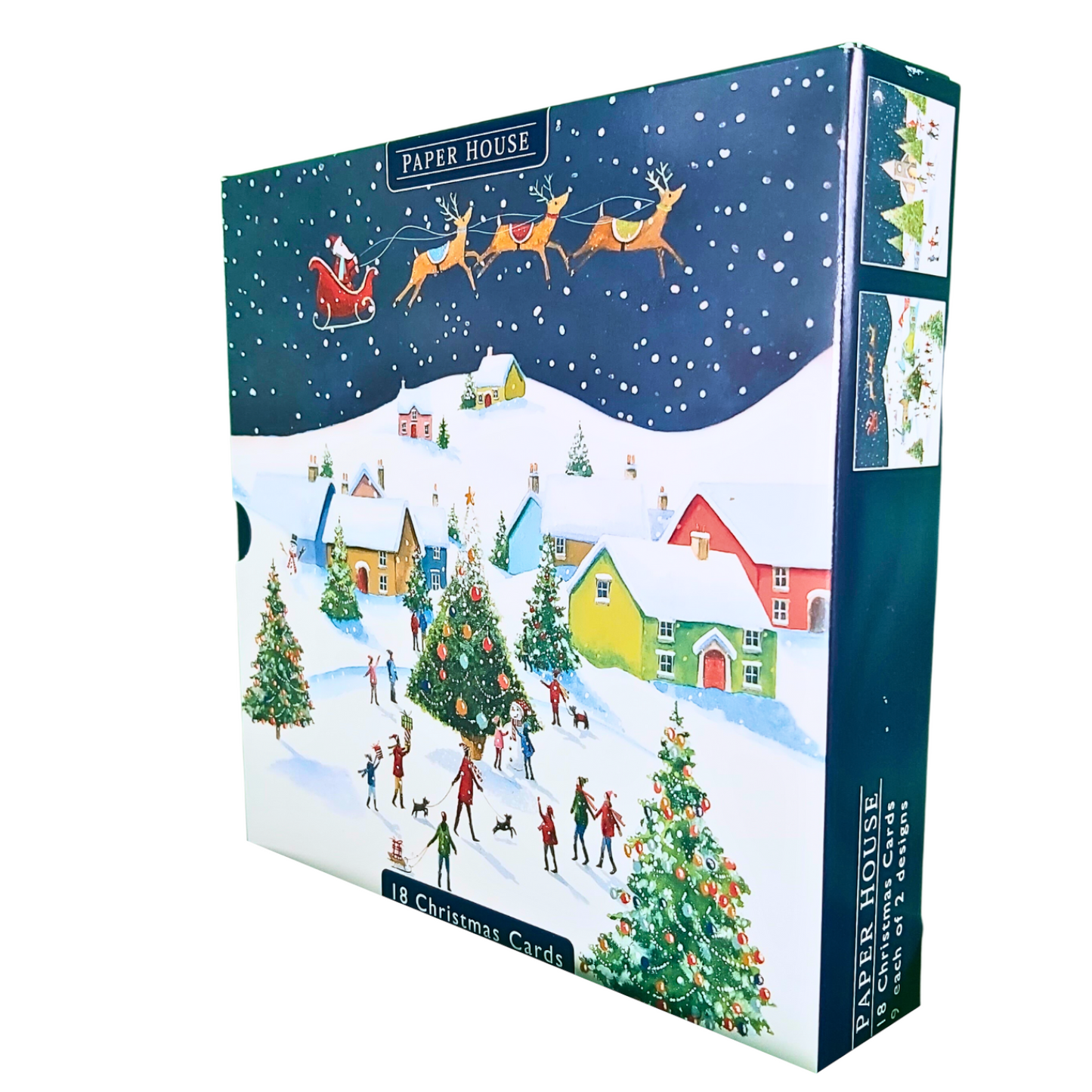 Box of 18 Paper House Festive Snowy Village Scene Christmas Cards