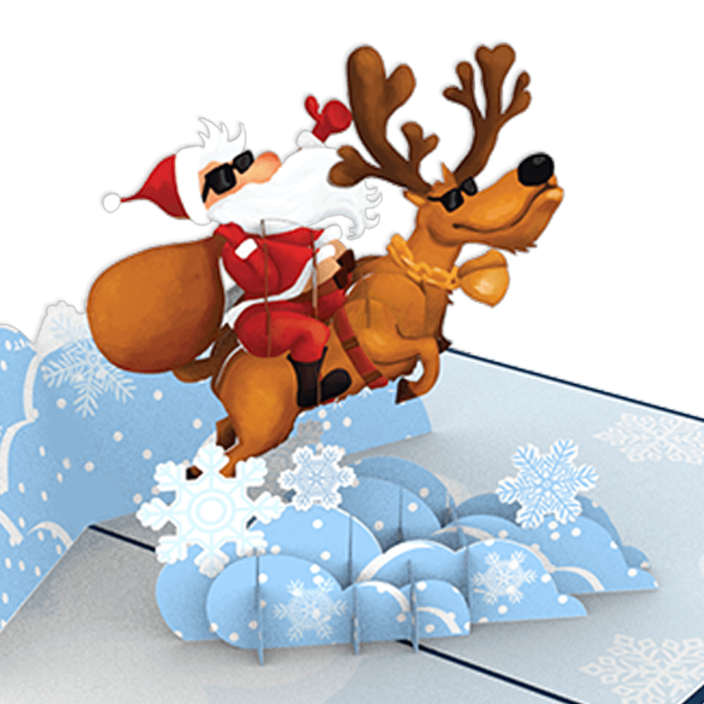 Santa & Reindeer Laser Cut Pop Up Christmas Card
