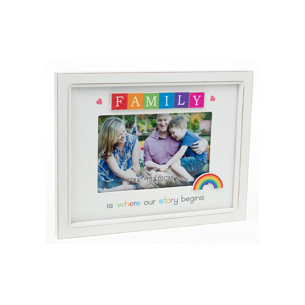 Family Rainbow Scrabble 6" x 4" Photo Frame Wall Mounted or Freestanding