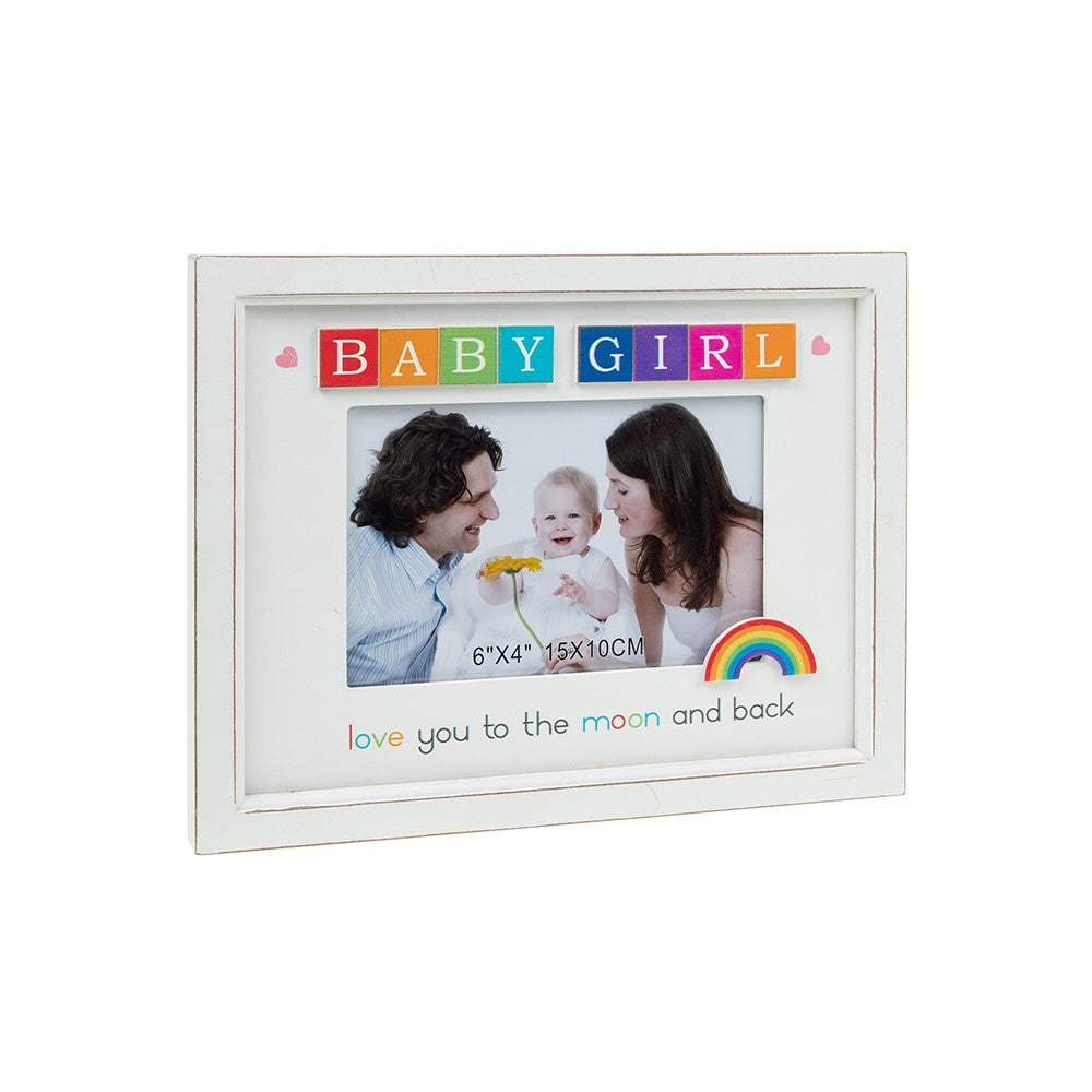 Baby Girl Rainbow Scrabble 6" x 4" Photo Frame Wall Mounted or Freestanding