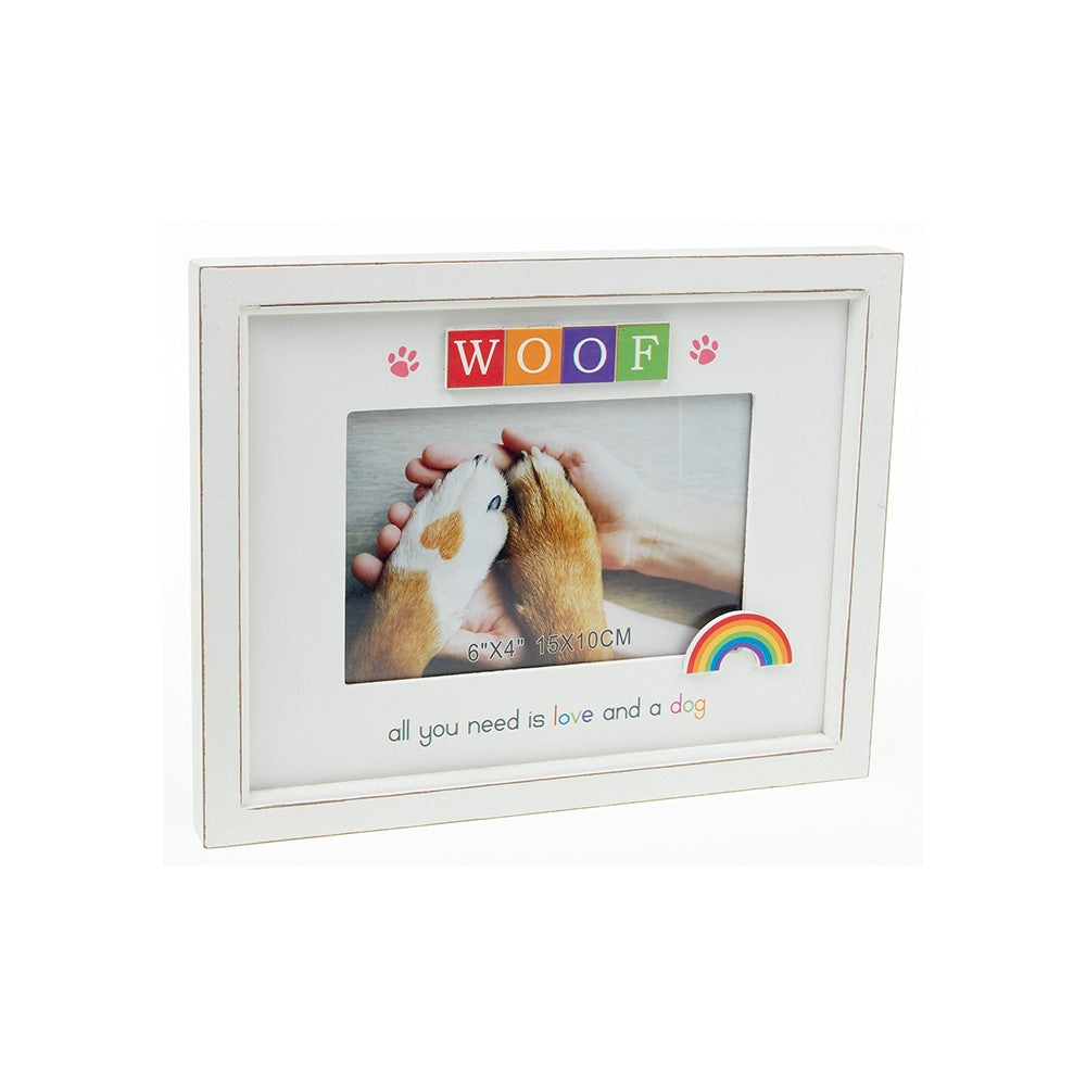 Dog Lover Woof Rainbow Scrabble 6" x 4" Photo Frame Wall Mounted or Freestanding