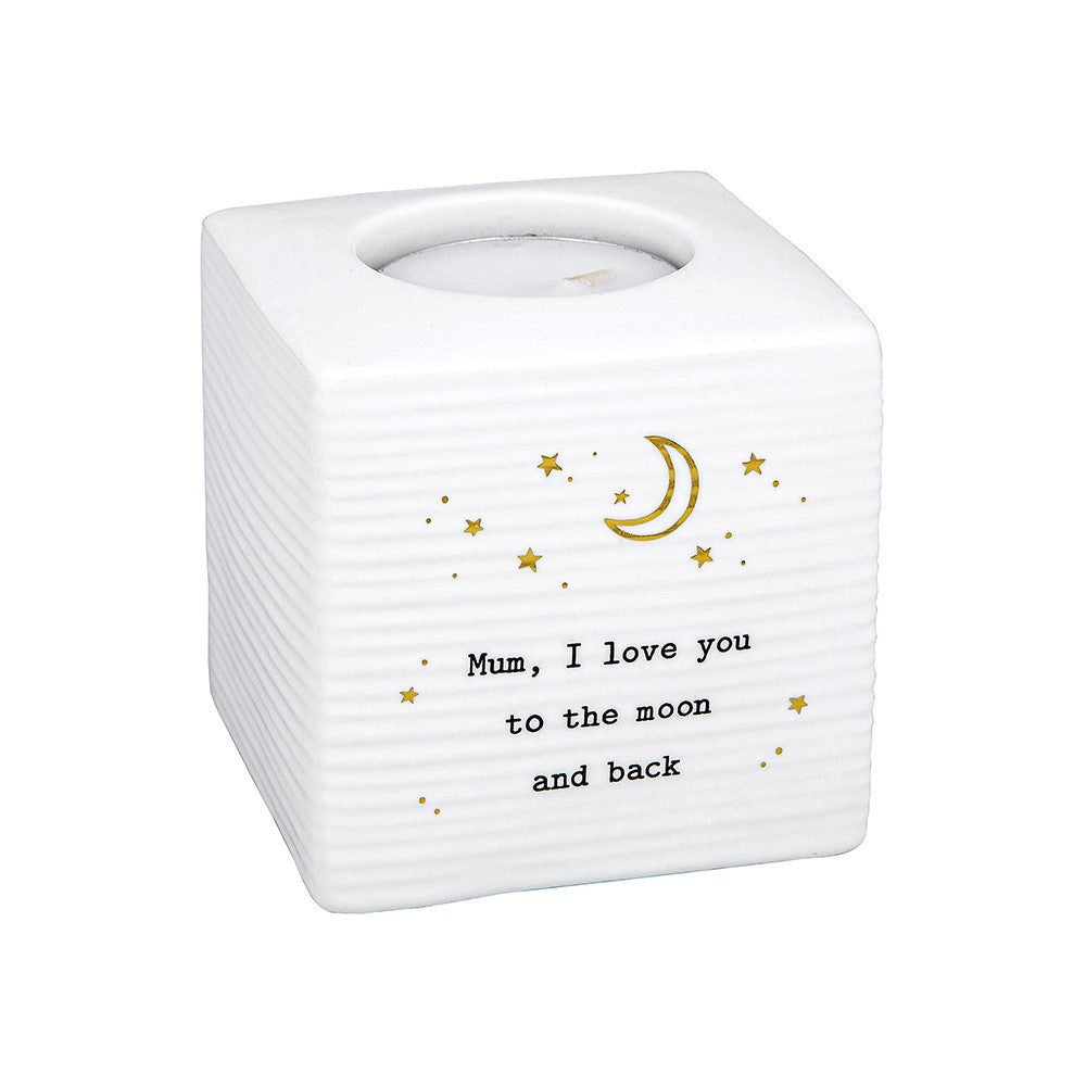Thoughtful Words Mum I Love You To The Moon Ceramic Tea Light Holder