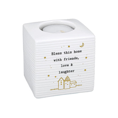 Thoughtful Words Bless this Home With Love Ceramic Tea Light Holder
