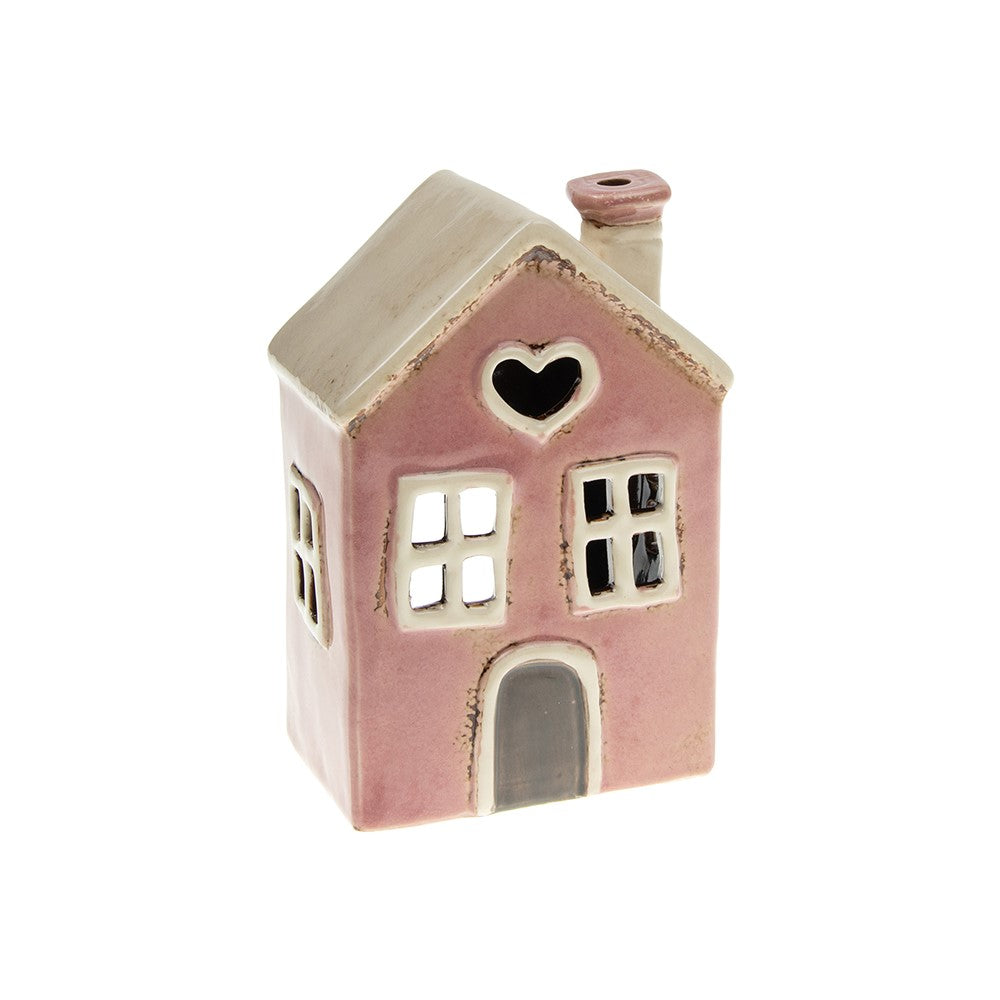 Village Pottery Ceramic Pink House Candle & Tea Light Holder