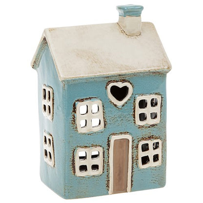 Village Pottery Ceramic Pale Blue House Candle & Tea Light Holder
