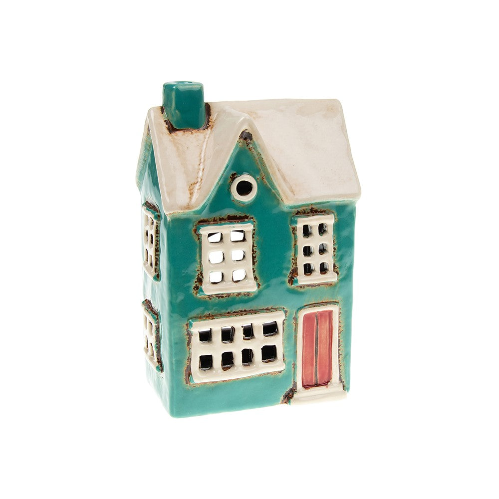 Village Pottery Country House Teal House Candle & Tea Light Holder