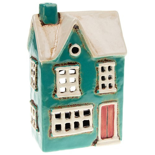 Village Pottery Country House Teal House Candle & Tea Light Holder