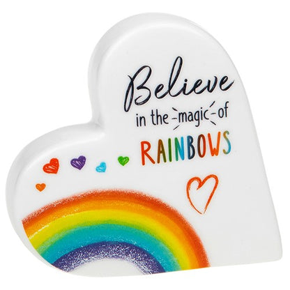 Believe In The Magic Of Rainbows Rainbow Standing Heart In Gift Box