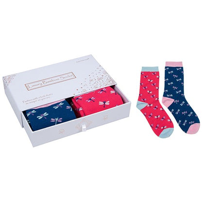 Dragonfly Ladies Luxury Bamboo Socks In Gift Box Two Pairs