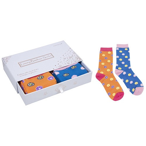 Dainty Daisy Ladies Luxury Bamboo Socks In Gift Box Two Pairs