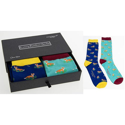 Foxes Mens Luxury Bamboo Socks In Gift Box Two Pairs
