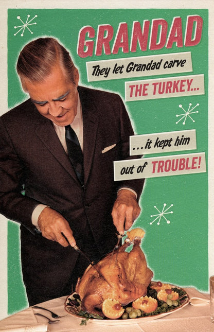 Grandad Carving Turkey Retro Humour Christmas Greeting Card