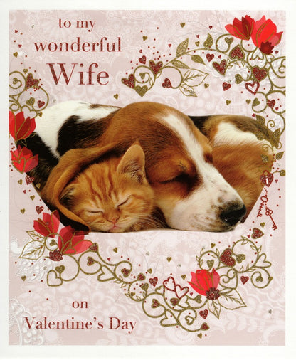 Wonderful Wife Dog & Cat Valentine's Greeting Card