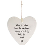 East Of India Look For Rainbows Or Stars Heart Shaped Ceramic Hanging Plaque