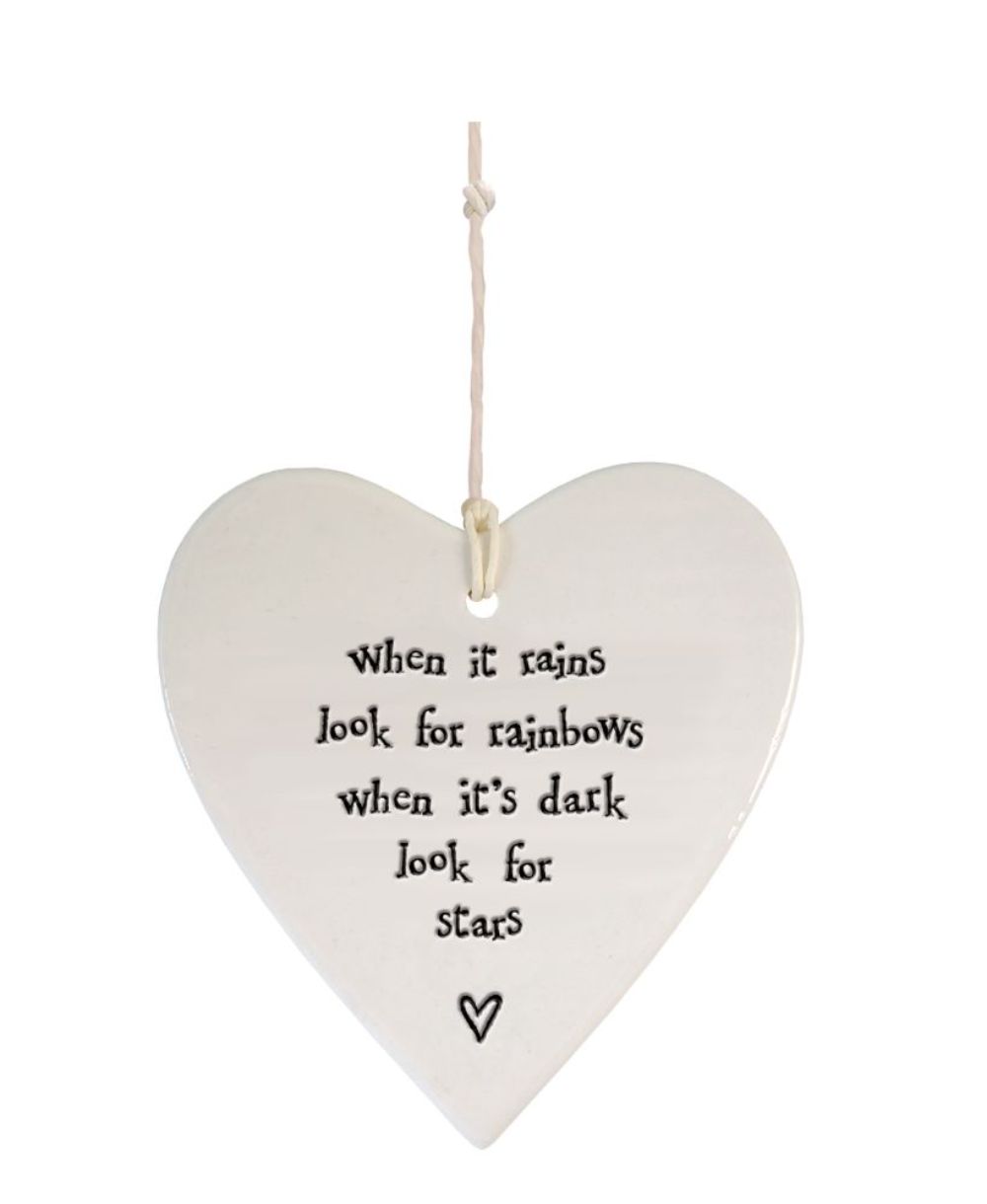 East Of India Look For Rainbows Or Stars Heart Shaped Ceramic Hanging Plaque