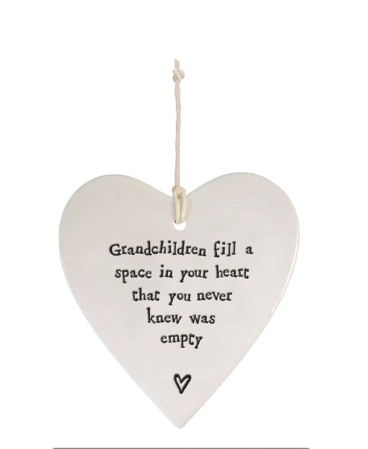 East Of India Grandchildren Fill A Space Heart Shaped Ceramic Hanging Plaque