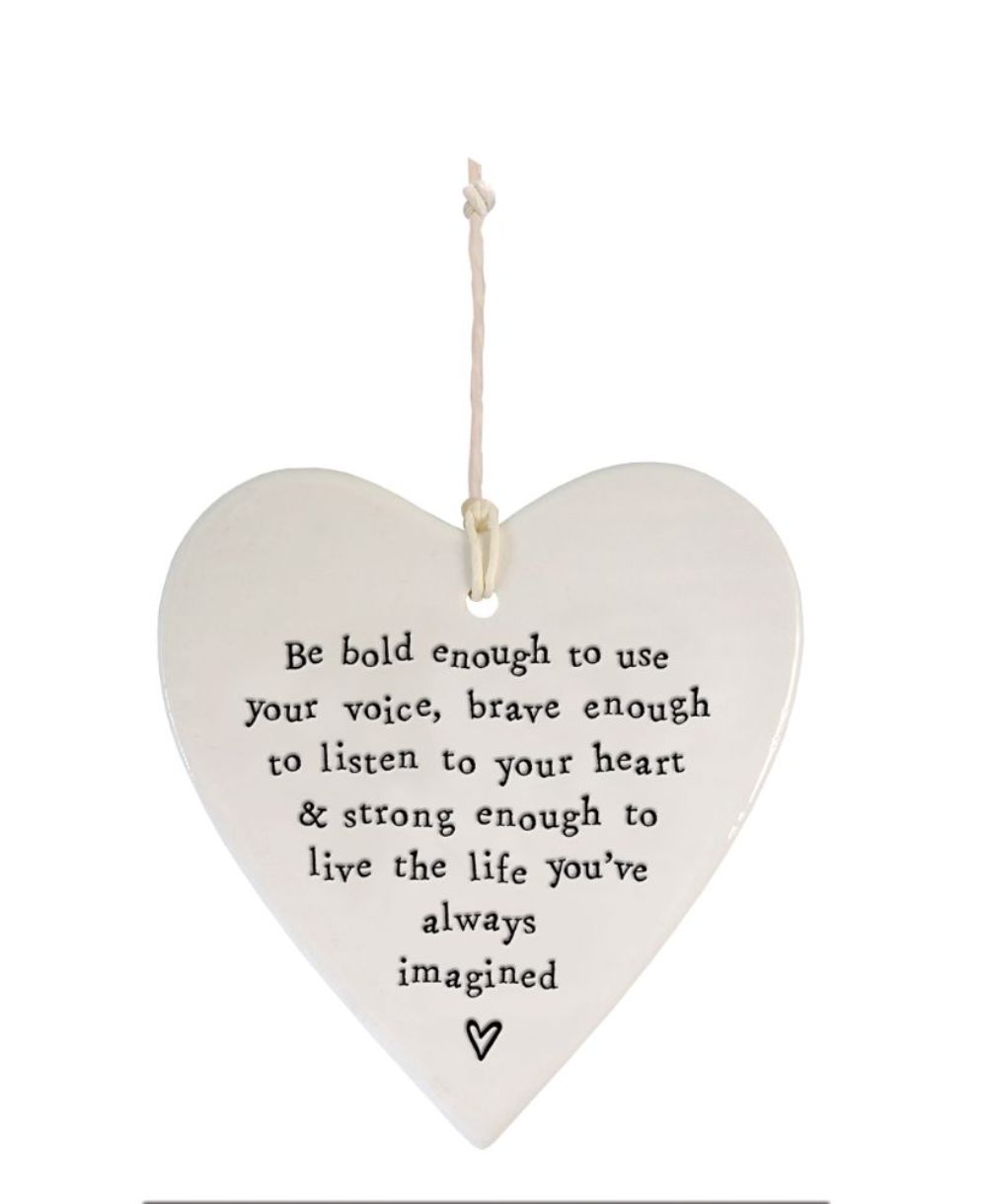 East Of India Live The Life You've Imagined Heart Shaped Ceramic Hanging Plaque