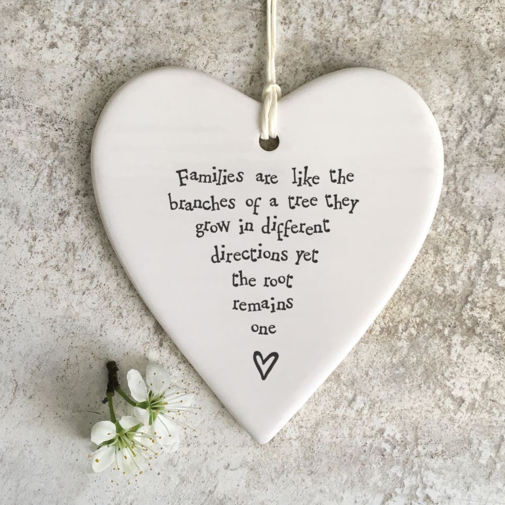 East Of India Families Remain One Heart Shaped Ceramic Hanging Plaque