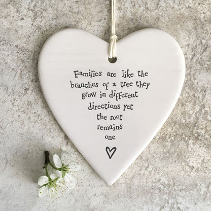 East Of India Families Remain One Heart Shaped Ceramic Hanging Plaque