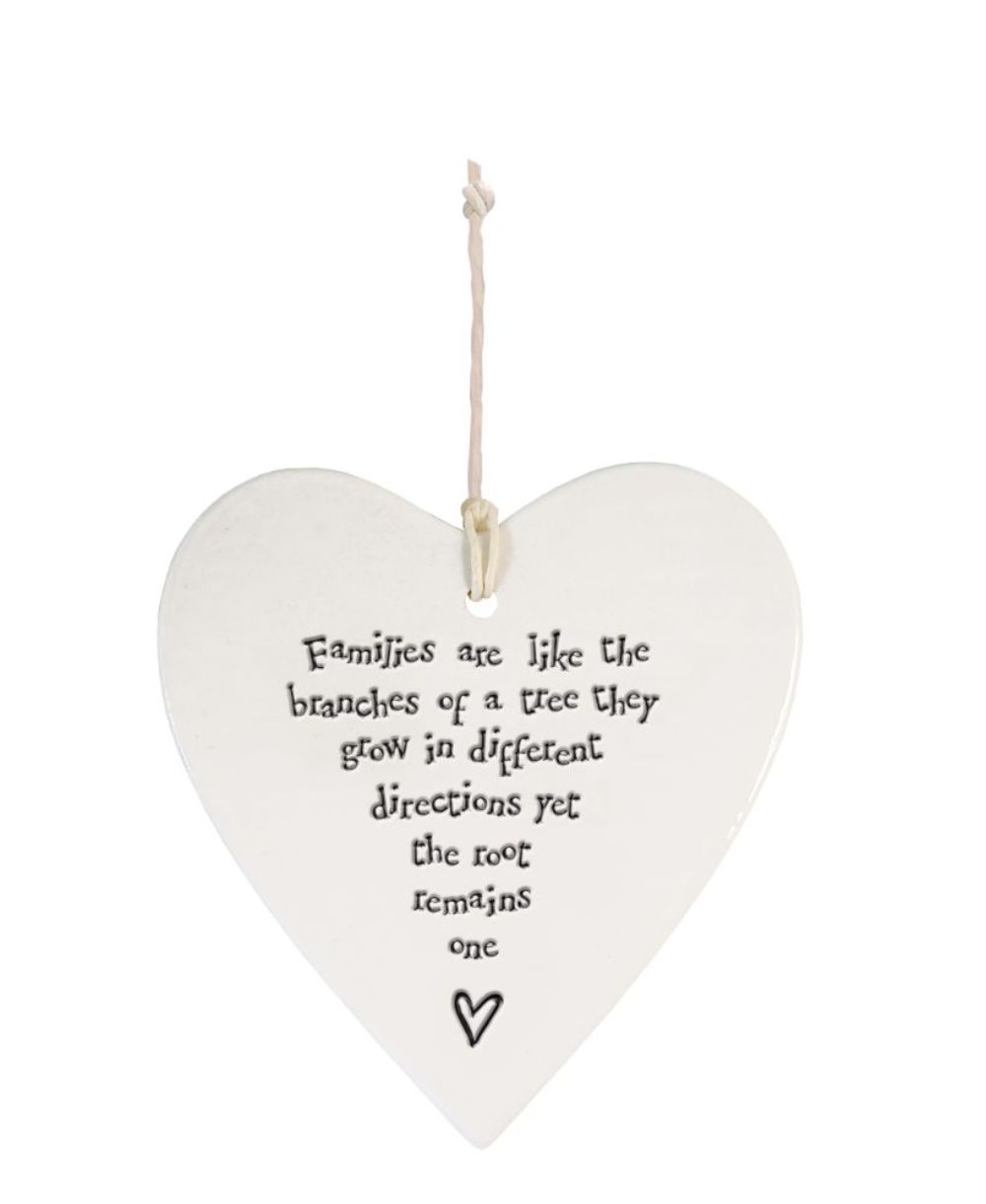 East Of India Families Remain One Heart Shaped Ceramic Hanging Plaque