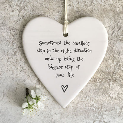 East Of India Biggest Step Of Your Life Heart Shaped Ceramic Hanging Plaque