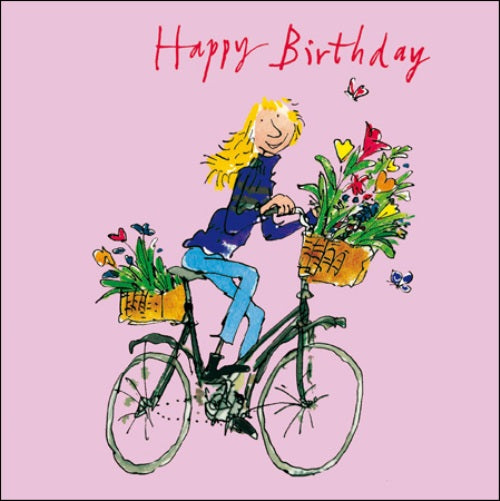 Lady On Bike Happy Birthday Quentin Blake Greeting Card