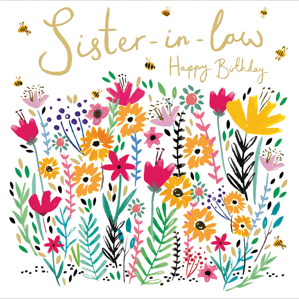 Sister-In-Law Pretty Gold Foiled Birthday Greeting Card