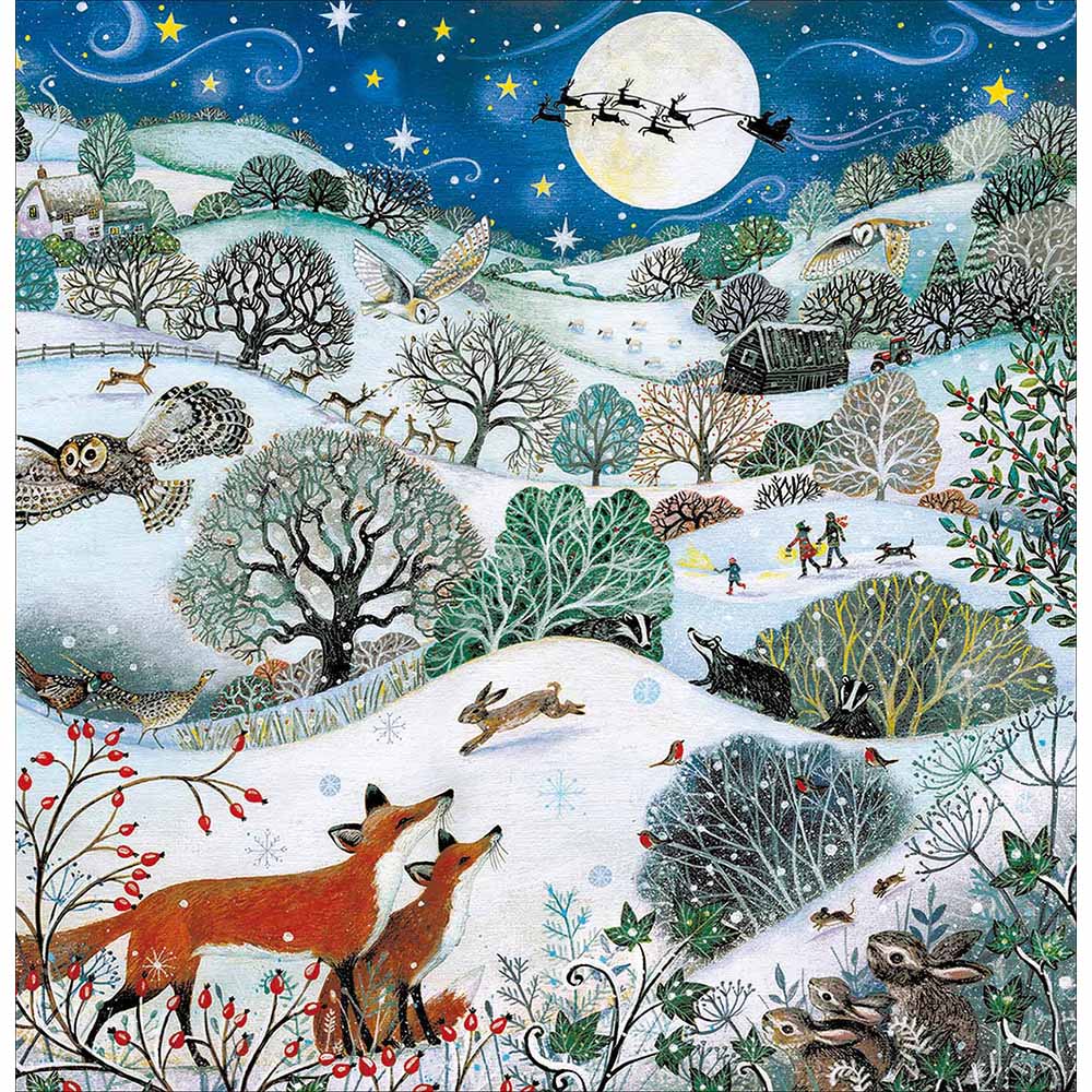 Magical Moonlight Christmas Scene Artistic Christmas Greeting Card