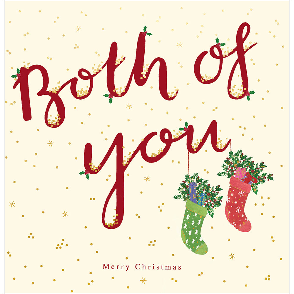 Both Of You Christmas Stockings Foiled Christmas Card