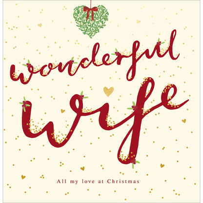 Wonderful Wife Hanging Mistletoe Foiled Christmas Card