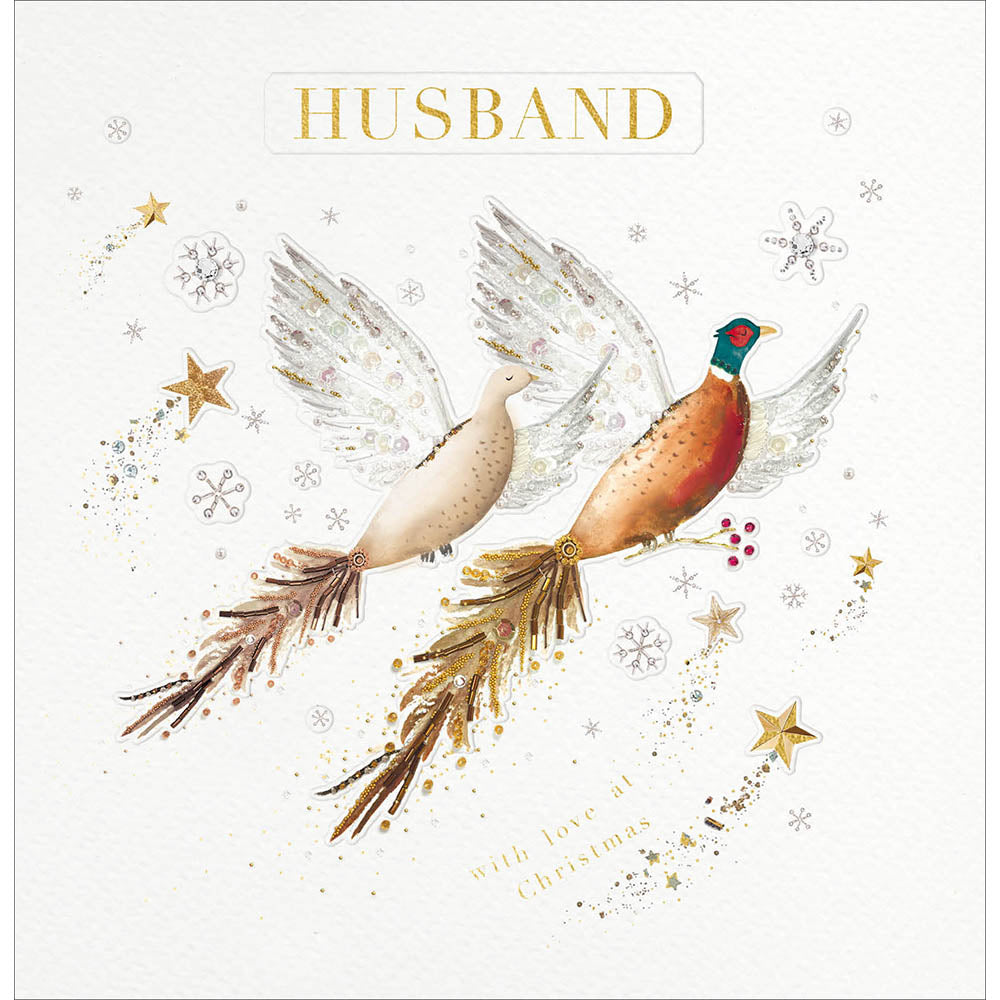 Husband Flying Pheasant Embellished & Embossed Christmas Card