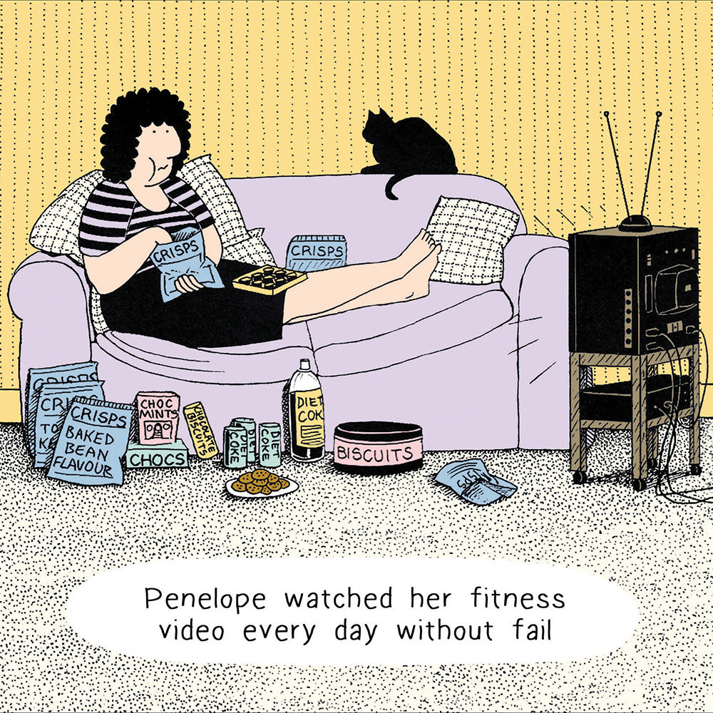 Funny Penelope & Friends Fitness Video Greeting Card
