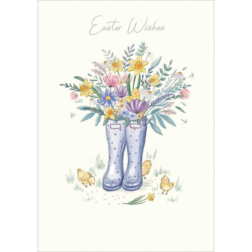 Easter Wishes Cute Chicks & Wellies Easter Card