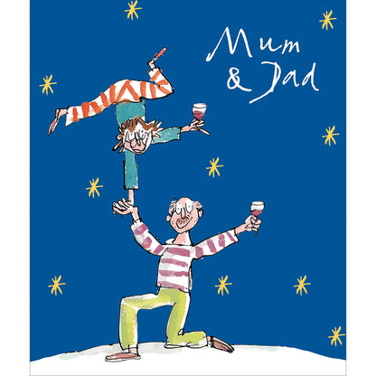 Quentin Blake Mum & Dad Dancing & Drinking Christmas Card