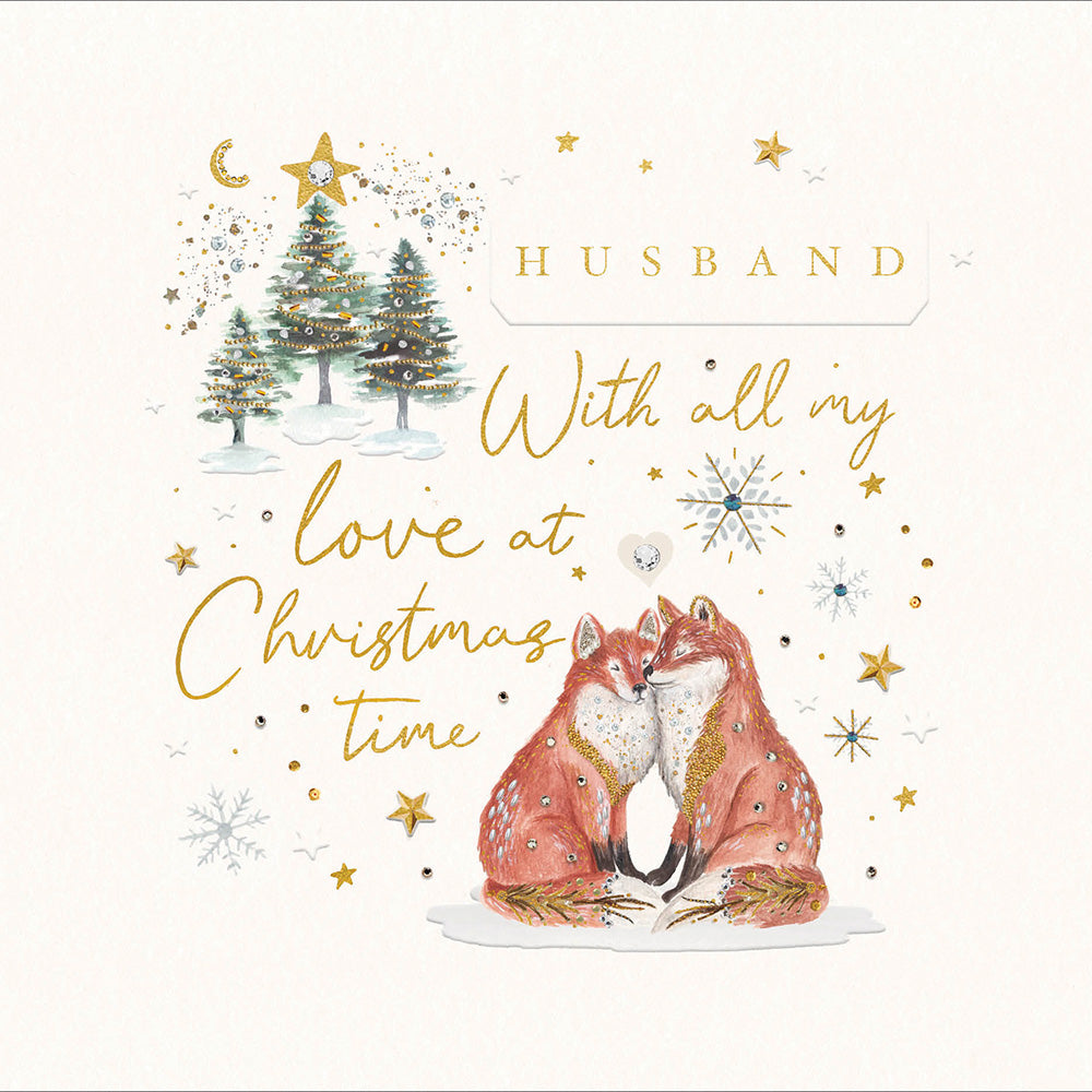 Husband With All My Love pair Of Foxes Christmas Card
