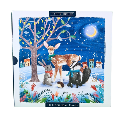 Box of 18 Paper House Festive Cute Woodland Animals Christmas Cards