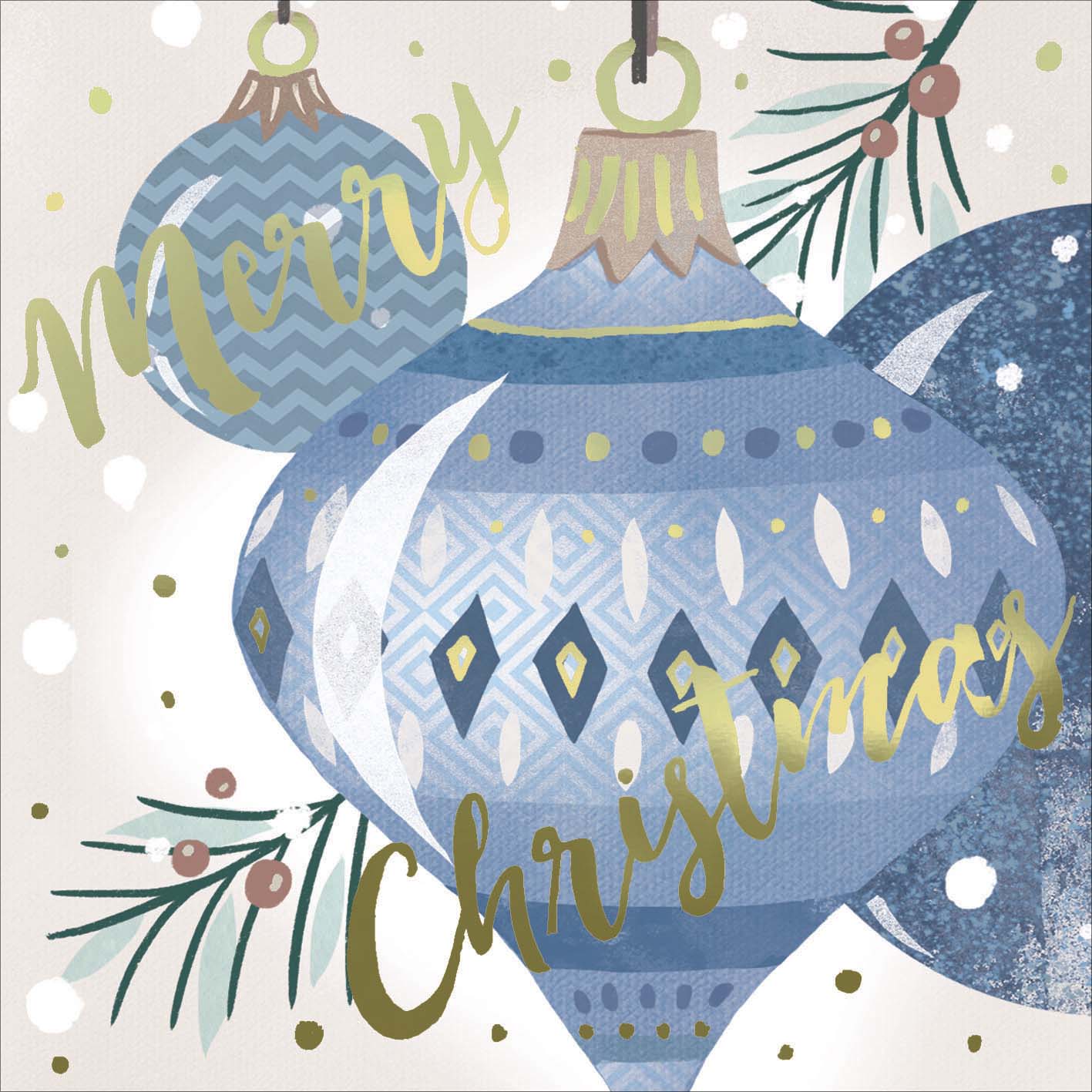 Box of 10 Blue Tree Baubles Marie Curie Charity Christmas Cards