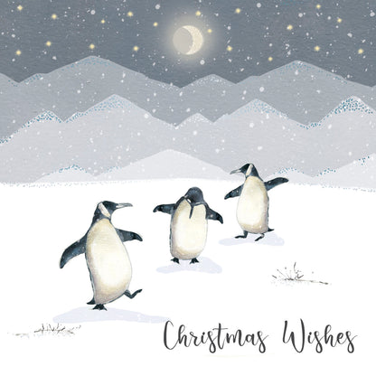 Pack of 8 Festive Dancing Penguins Marie Curie Charity Christmas Cards