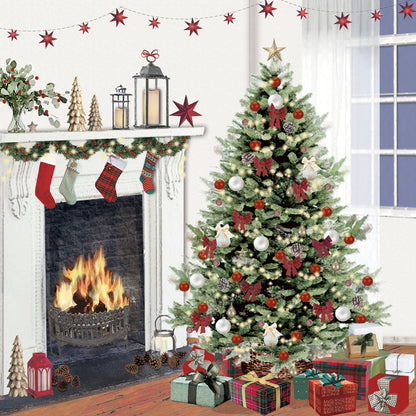 Pack of 8 Cosy Fireside Xmas Tree NSPCC Charity Christmas Cards