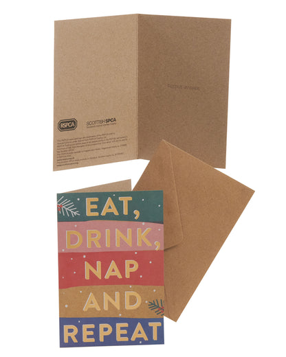 Box of 8 Eat, Drink & Repeat Foiled RSPCA Charity Christmas Cards