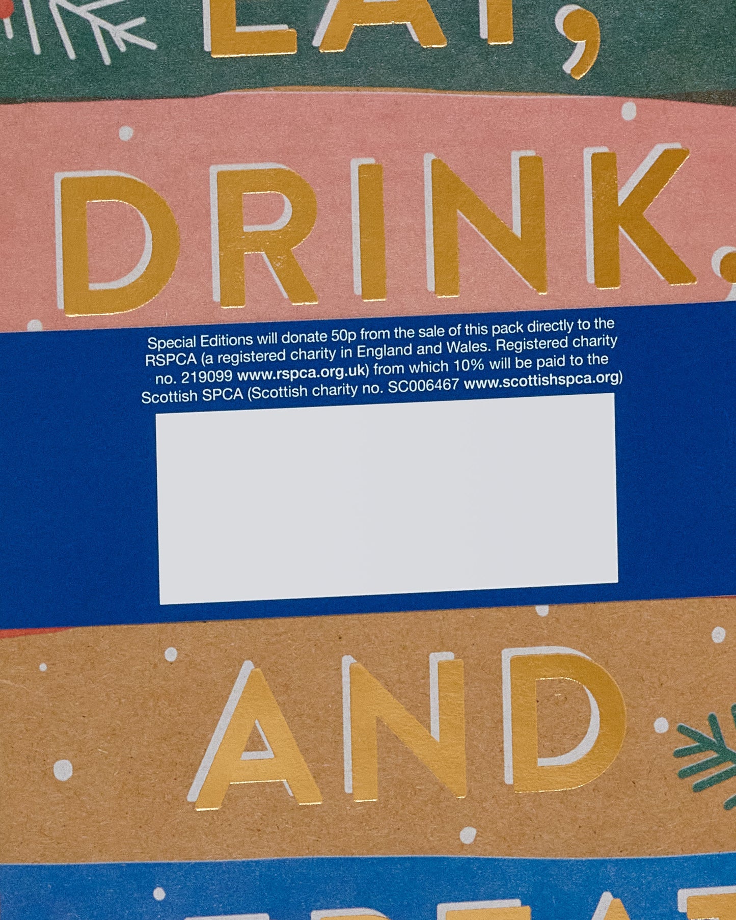 Box of 8 Eat, Drink & Repeat Foiled RSPCA Charity Christmas Cards