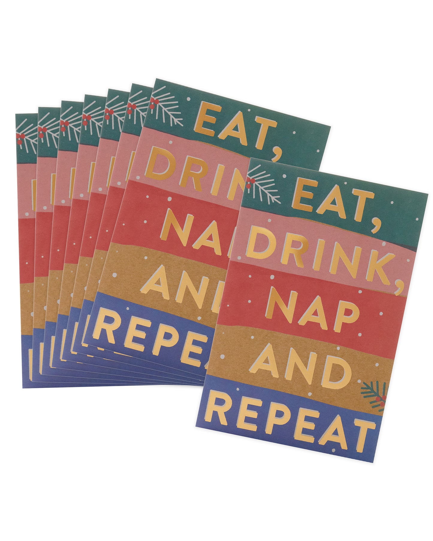 Box of 8 Eat, Drink & Repeat Foiled RSPCA Charity Christmas Cards