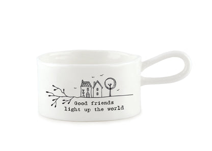 East Of India Good Friends Light Up The World Handled Tea Light Holder In Gift Box
