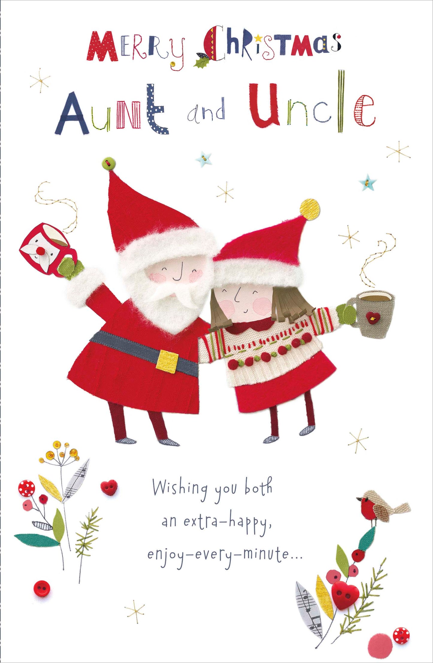 Aunt & Uncle Embellished Button Box Christmas Greeting Card