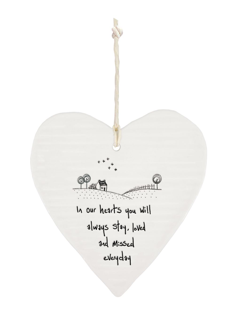 East Of India Missed Everyday Wobbly Heart Shaped Ceramic Hanging Plaque