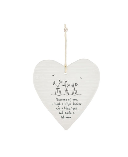 East Of India Smile A Lot More Wobbly Heart Shaped Ceramic Hanging Plaque