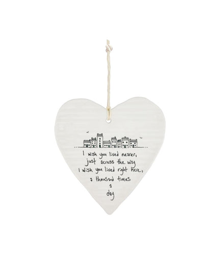 East Of India A Thousand Times A Day Wobbly Heart Shaped Ceramic Hanging Plaque