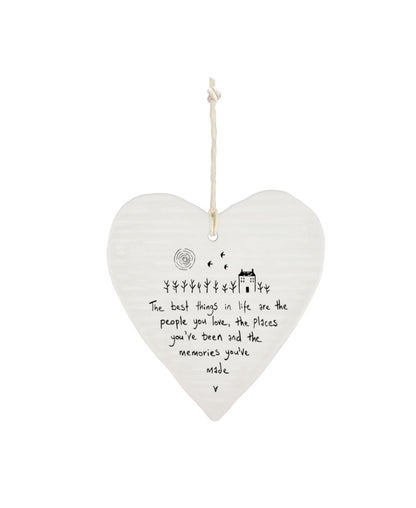 East Of India Best Things In Life Wobbly Heart Shaped Ceramic Hanging Plaque